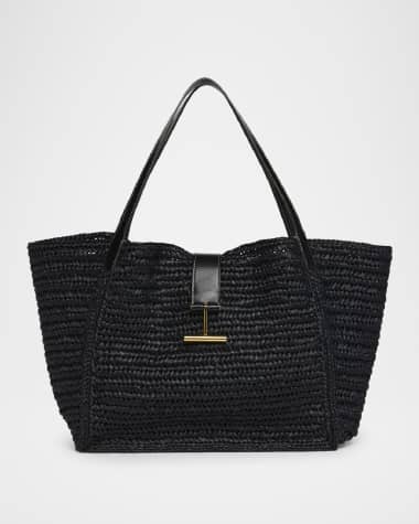 TOM FORD Tara Large Tote Bag in Raffia Viscose and Leather
