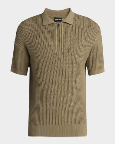 Giorgio Armani Men's Textured Knit Short-Sleeve Quarter-Zip Polo Sweater