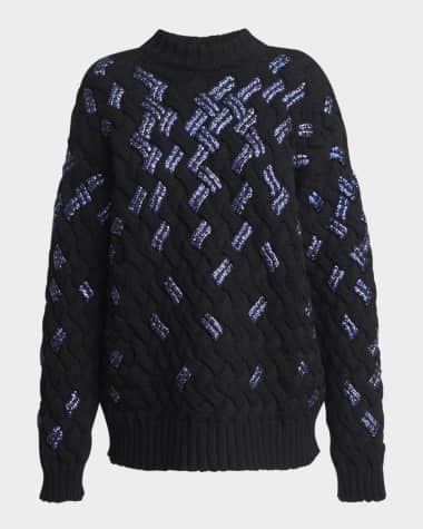 Dries Van Noten Tonaldo Mock-Neck Sequined Woven Knit Sweater