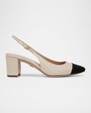 Veronica Beard Cecile Bicolor Cap-Toe Slingback Pumps