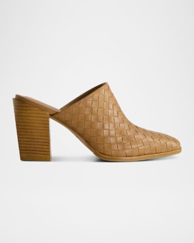 Bernardo Britt Woven Leather Block-Heel Mules
