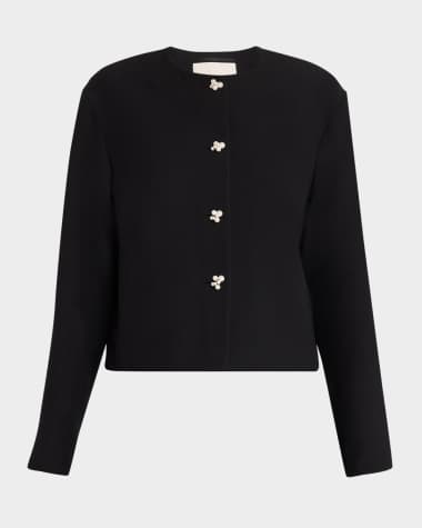 Lafayette 148 New York Pearlescent-Button Crewneck Jacket