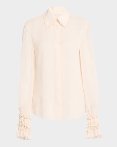 Lafayette 148 New York Ruffle-Trim Silk Blouse