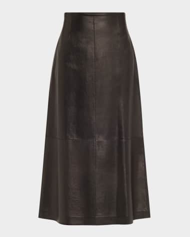 Lafayette 148 New York A-Line Leather Midi Skirt