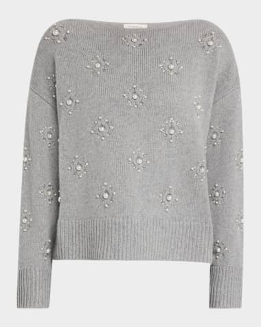 Lafayette 148 New York Beaded Bateau-Neck Sweater