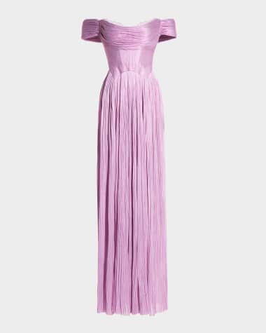 Maria Lucia Hohan Sharon Off-The-Shoulder Metallic Plisse Gown