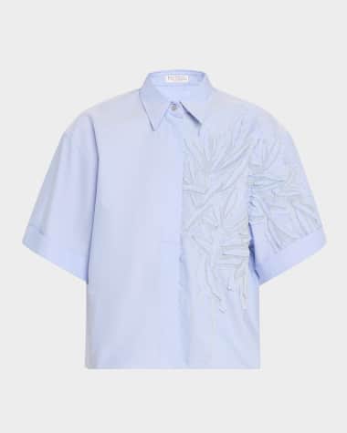 Brunello Cucinelli Herbarium Embroidered Cotton Oxford Shirt