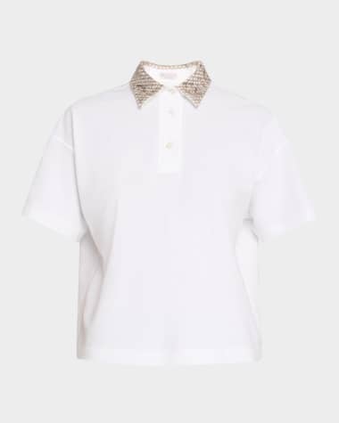 Brunello Cucinelli Embroidered Collar Cotton Piquet Polo Shirt