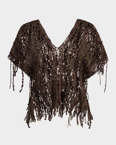 Brunello Cucinelli Sequin Macrame Embroidered V-Neck Sweater