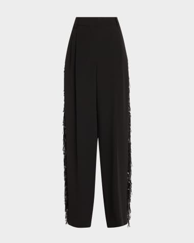 Brunello Cucinelli Low-Slung Paillette Waterfall Wide-Leg Tuxedo Pants