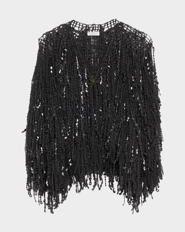 Brunello Cucinelli Paillette Fringe Embroidered Single-Button Cardigan
