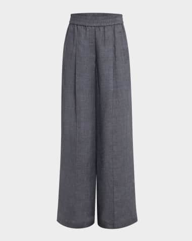 Brunello Cucinelli Pleated Wide-Leg Linen Pull-On Trackpants