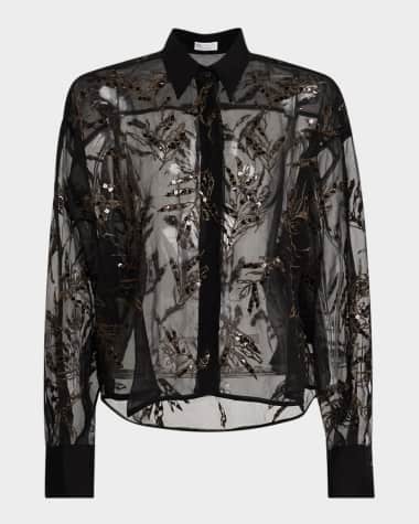 Brunello Cucinelli Herbarium Embroidered Crispy Silk Organza Shirt
