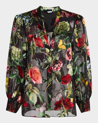 Alice + Olivia Sheila Floral Semi-Sheer Blouse