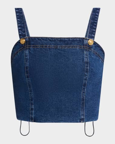 Alice + Olivia Sue Denim Bustier Cropped Top