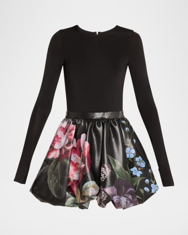 Alice + Olivia Chara Long-Sleeve Bubble Mini Dress