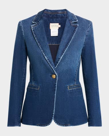 Alice + Olivia Macey Denim Notch-Collar Fitted Blazer