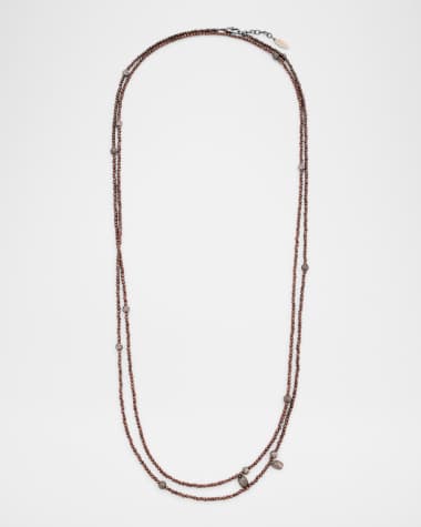 Brunello Cucinelli Hematite Silver Beaded Wrap Necklace