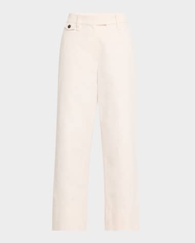 Brunello Cucinelli Cotton-Linen Wide-Leg Crop Chino Pants