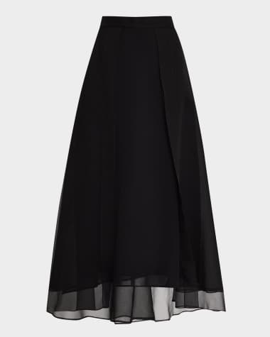 Brunello Cucinelli Crispy Silk Paneled Maxi Circle Skirt