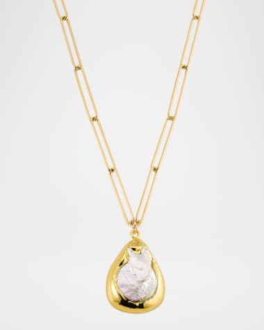 Devon Leigh Bezel-Set Freshwater Pearl Pendant Necklace
