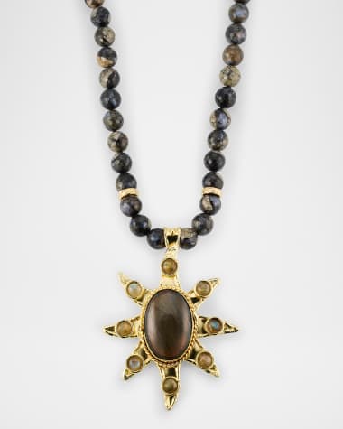 Devon Leigh Gray Agate Beaded Necklace with a Labradorite Pendant