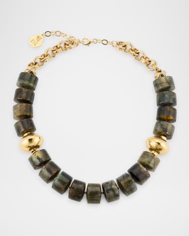 Devon Leigh Labradorite and Gold Accent Beaded Choker Necklace