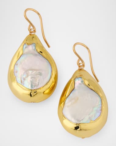 Devon Leigh Freshwater Pearl in Gold Bezel Earrings