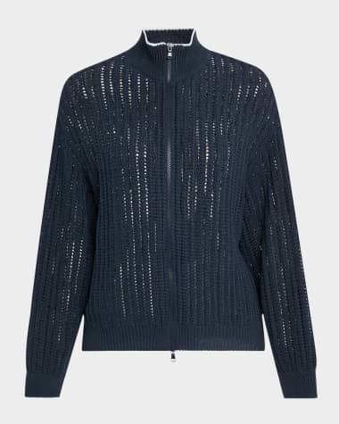 Brunello Cucinelli Cotton Open-Knit Zip Cardigan
