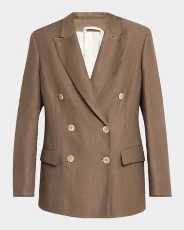 Brunello Cucinelli Double-Breasted Fluid Linen Twill Blazer