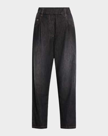 Brunello Cucinelli Pleated Tapered-Leg Crop Pull-On Pants