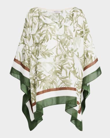 Brunello Cucinelli Herbarium-Print Silk Poncho