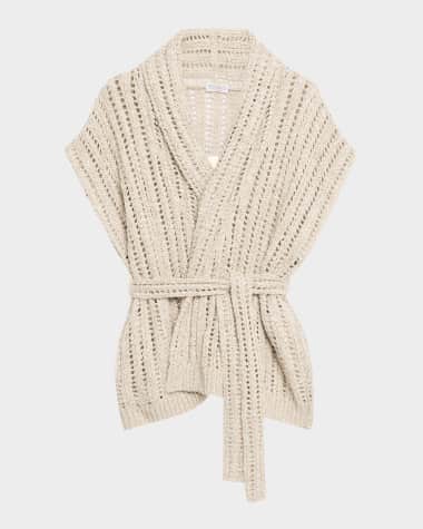 Brunello Cucinelli Openwork Pailette Rib Long Wrap Cardigan
