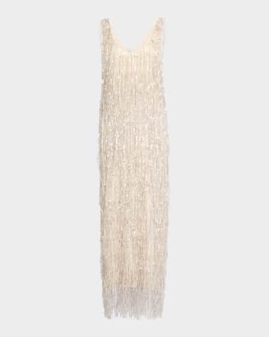 Brunello Cucinelli Sequin Waterfall Crispy Silk Maxi Dress