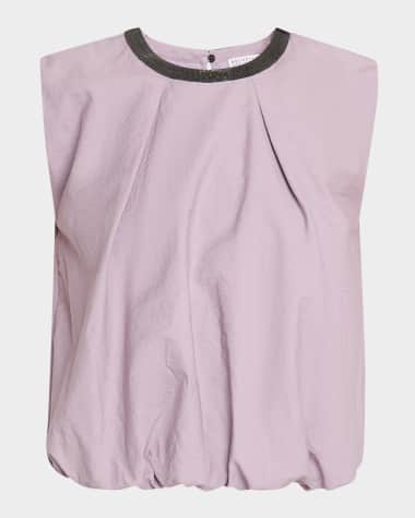 Brunello Cucinelli Monili-Collar Cotton Crop Balloon Tank Top