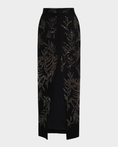 Brunello Cucinelli Herbarium-Embroidered Chino Maxi Trouser Skirt