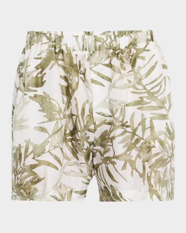 Brunello Cucinelli Herbarium Print Silk Ponge Pull-On Shorts
