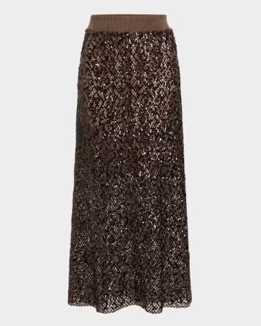 Brunello Cucinelli Paillette Net Knit Midi Skirt