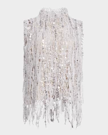 Brunello Cucinelli Abstract Paillette Macrame Embroidered Tank Top