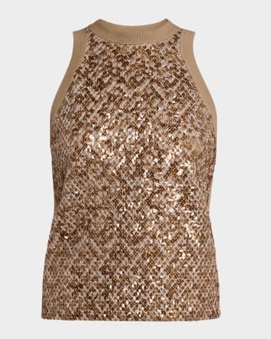 Brunello Cucinelli Paillette Embroidered Jersey Tank Top
