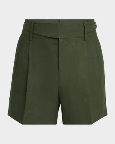Dolce&Gabbana Men's Side-Buckle Linen Bermuda Shorts