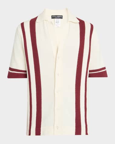 Dolce&Gabbana Men's Striped Knit Button-Down Shirt