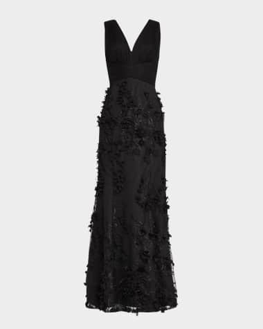 Aidan Mattox Embroidered Floral Applique Gown