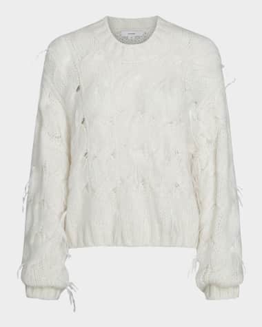 Vince Feather Embellished Cable-Knit Sweater