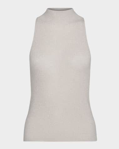 Vince Metallic Mock-Neck Tank Top
