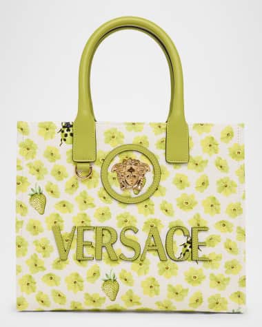 Versace La Medusa Small Flower Insect Canvas Tote Bag