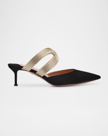 Aquazzura Laminated Leather and Suede Mule Pumps