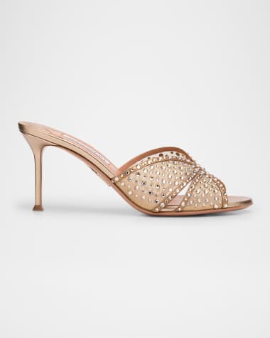 Aquazzura Lover Crystal Tulle Stiletto Slide Sandals