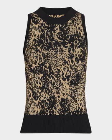 Ramy Brook Yasmine Sleeveless Metallic Leopard Top