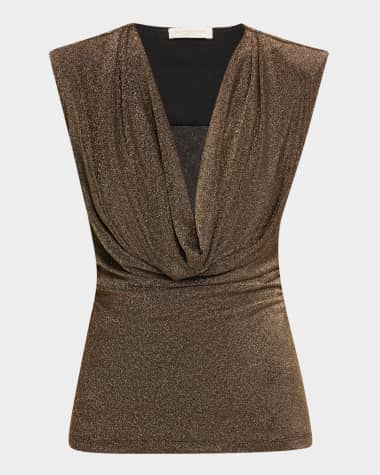 Ramy Brook Consuela Metallic Cowl-Neck Blouse
